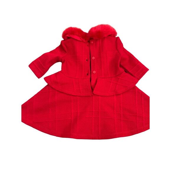 Janie and Jack Red Faux Fur Collar Jacquard Mini Dress Size 6-12 M - Picture 3 of 7